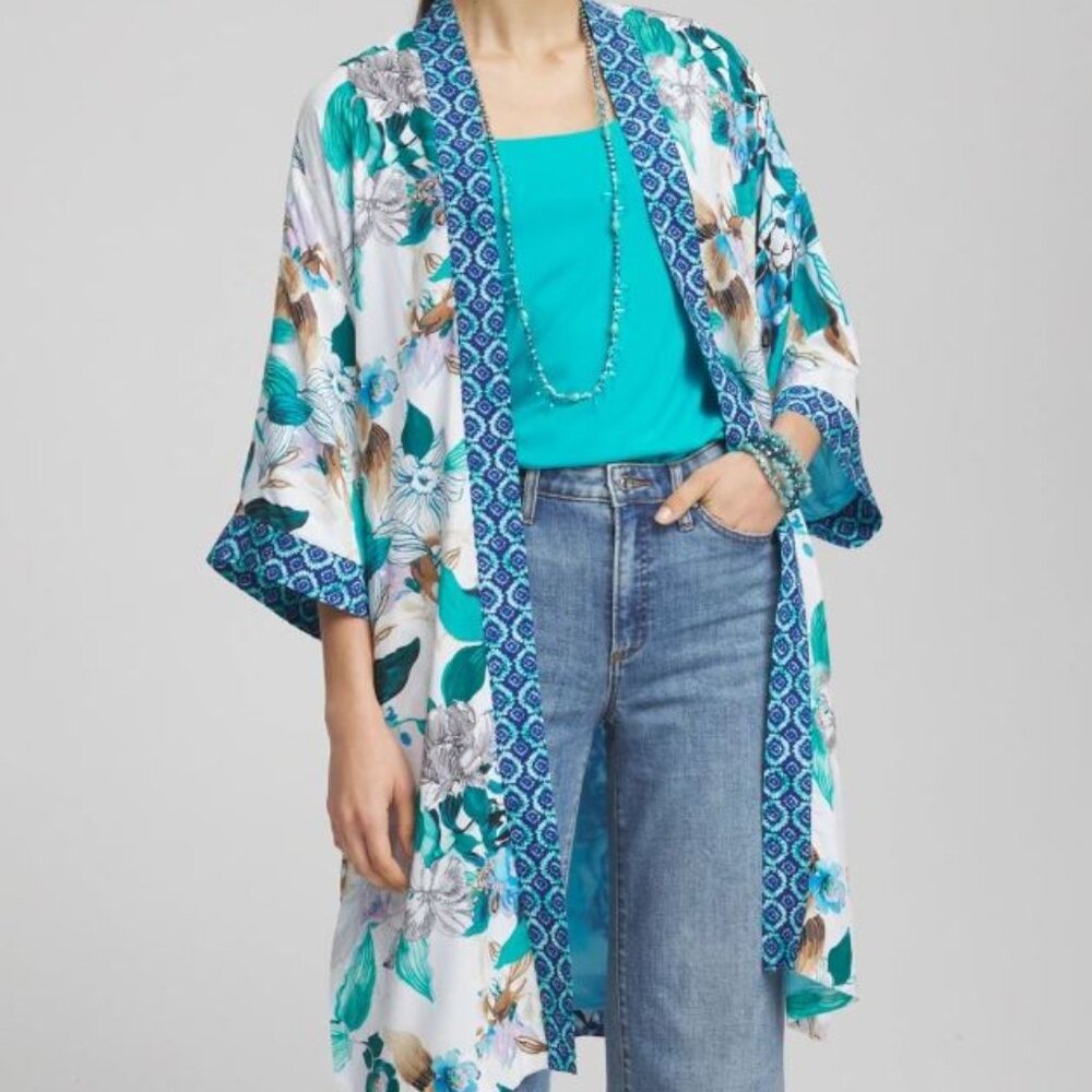 NWT Chico's Gorgeous Island Motif Kimono  size S/M from Current Collection - Picture 3 of 7